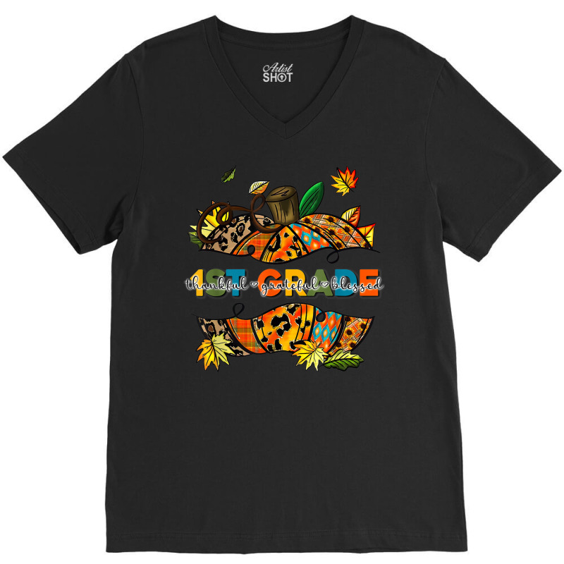 Halloween Teacher Funny 1st Grade Graphic Pumpkin V-neck Tee | Artistshot