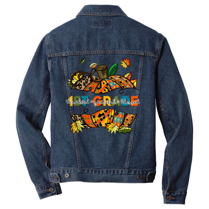 Halloween Teacher Funny 1st Grade Graphic Pumpkin Men Denim Jacket | Artistshot