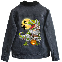 Dinosaur T Rex Mummy Pumpkin With Moon Halloween C Unisex Sherpa-lined Denim Jacket | Artistshot