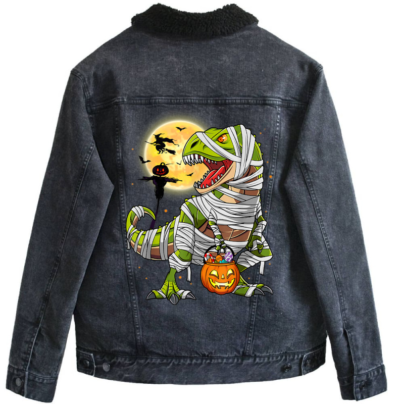 Dinosaur T Rex Mummy Pumpkin With Moon Halloween C Unisex Sherpa-lined Denim Jacket | Artistshot