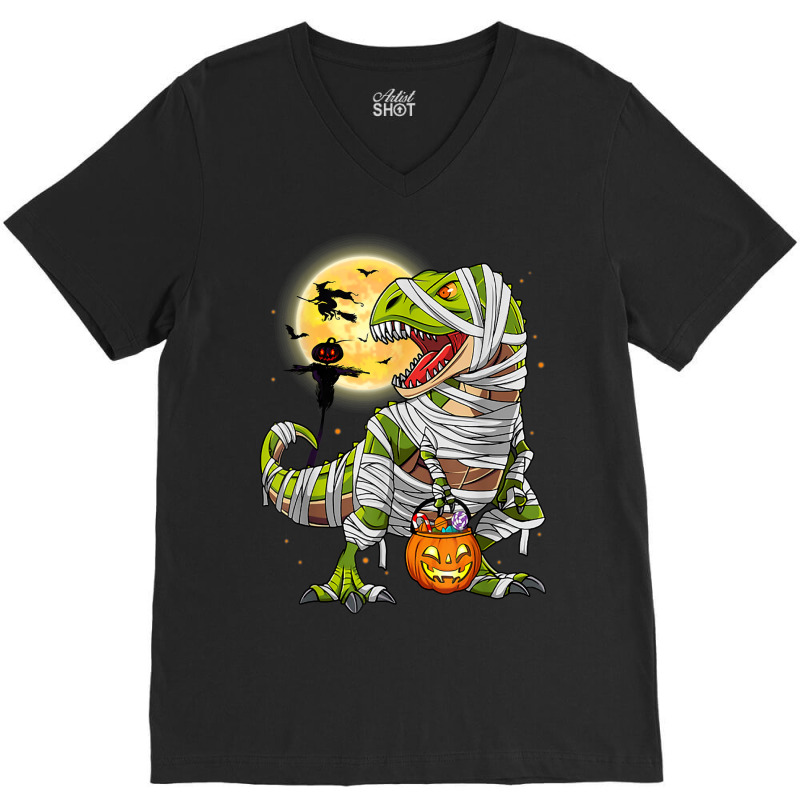 Dinosaur T Rex Mummy Pumpkin With Moon Halloween C V-neck Tee | Artistshot