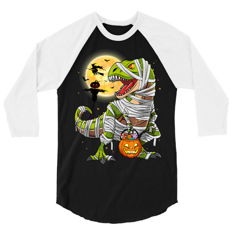 Dinosaur T Rex Mummy Pumpkin With Moon Halloween C 3/4 Sleeve Shirt | Artistshot