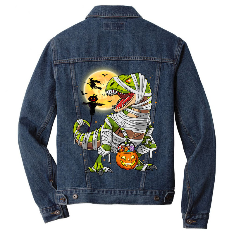 Dinosaur T Rex Mummy Pumpkin With Moon Halloween C Men Denim Jacket | Artistshot