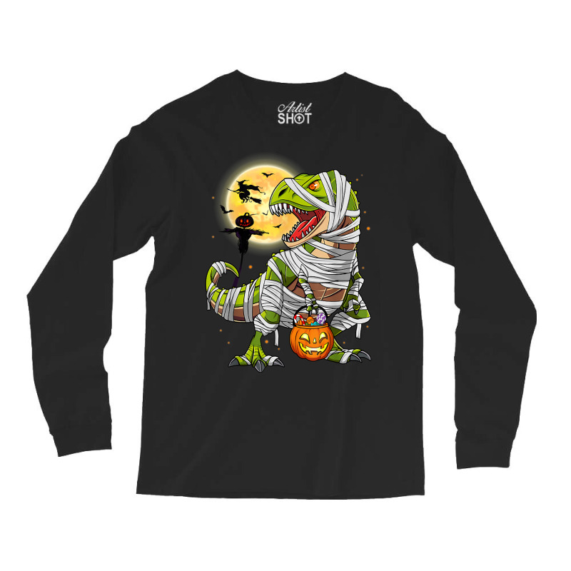 Dinosaur T Rex Mummy Pumpkin With Moon Halloween C Long Sleeve Shirts | Artistshot