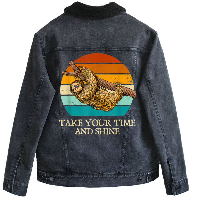 Take Your Time And Shine Sloth Lover Motivational Unisex Sherpa-lined Denim Jacket | Artistshot