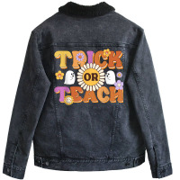 Retro Trick Or Teach Ghost Teacher Halloween Costu Unisex Sherpa-lined Denim Jacket | Artistshot