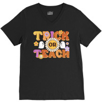 Retro Trick Or Teach Ghost Teacher Halloween Costu V-neck Tee | Artistshot