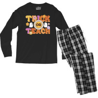 Retro Trick Or Teach Ghost Teacher Halloween Costu Men's Long Sleeve Pajama Set | Artistshot