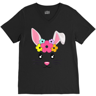 Cute Easter Bunny Face Pastel Tee For Girls And Toddlers T Shirt V-neck Tee Designed By Gallegosblack
