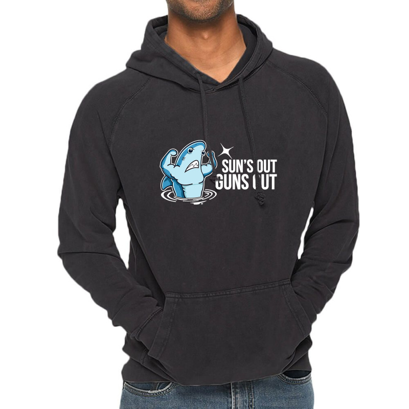 Suns Out Guns Out Funny Muscular Shark Vintage Hoodie by nokwqaart | Artistshot