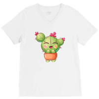 Sunset Smile Of Funny Cactus Flowerpot V-neck Tee | Artistshot