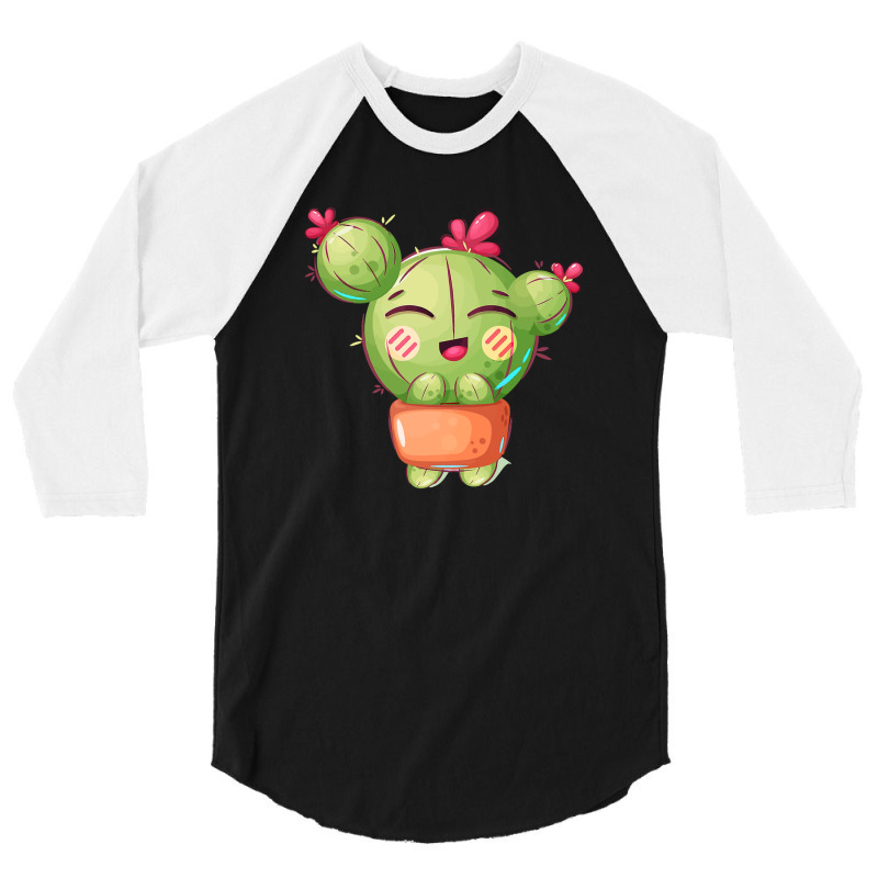 Sunset Smile Of Funny Cactus Flowerpot 3/4 Sleeve Shirt by nokwqaart | Artistshot