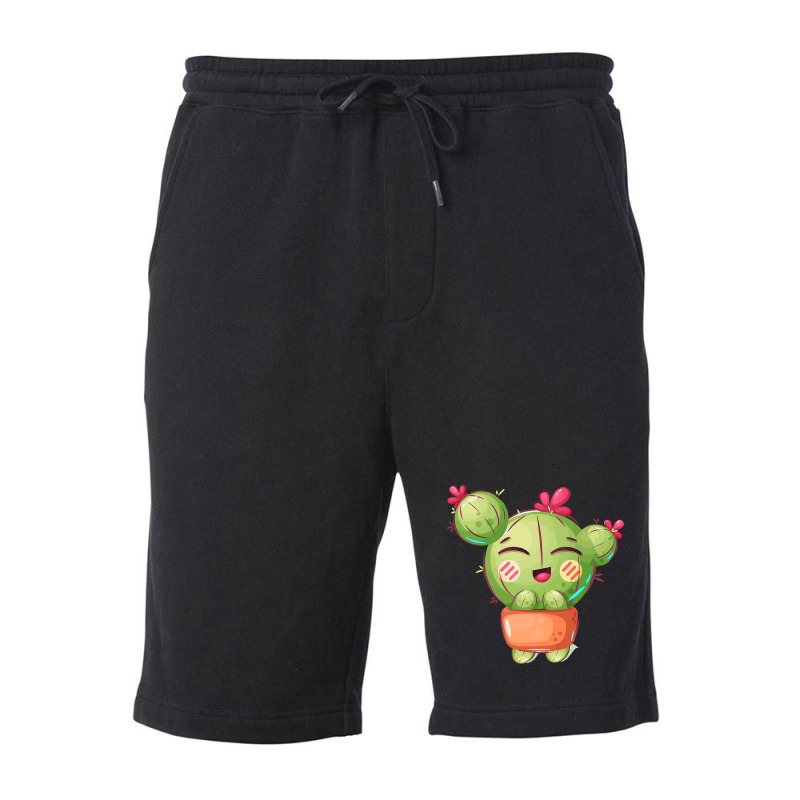 Sunset Smile Of Funny Cactus Flowerpot Fleece Short by nokwqaart | Artistshot