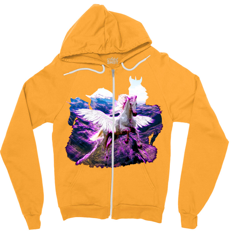 Stunning Pink Flying Unicorn Green Zipper Hoodie | Artistshot