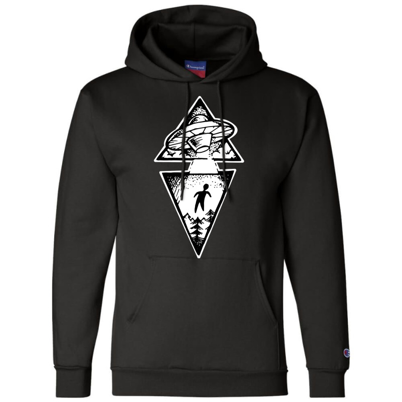 Flying Saucer In Black And White Retro Champion Hoodie | Artistshot