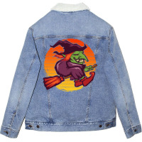 Vintage Funny Flying Witch Halloween 70s Unisex Sherpa-lined Denim Jacket | Artistshot