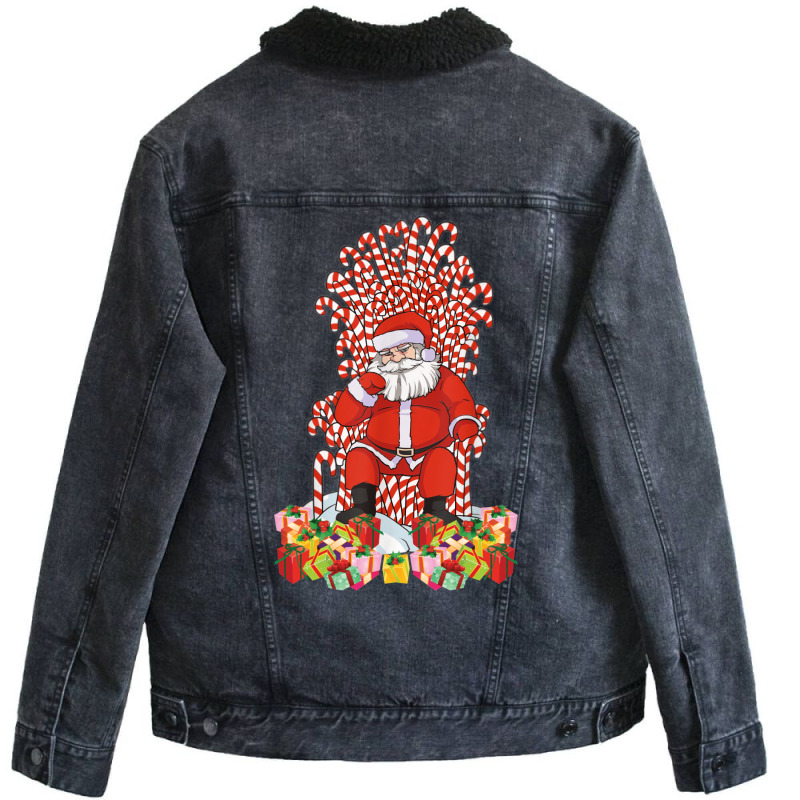 Santa Candy Cane Throne Christmas Santa Unisex Sherpa-lined Denim Jacket | Artistshot