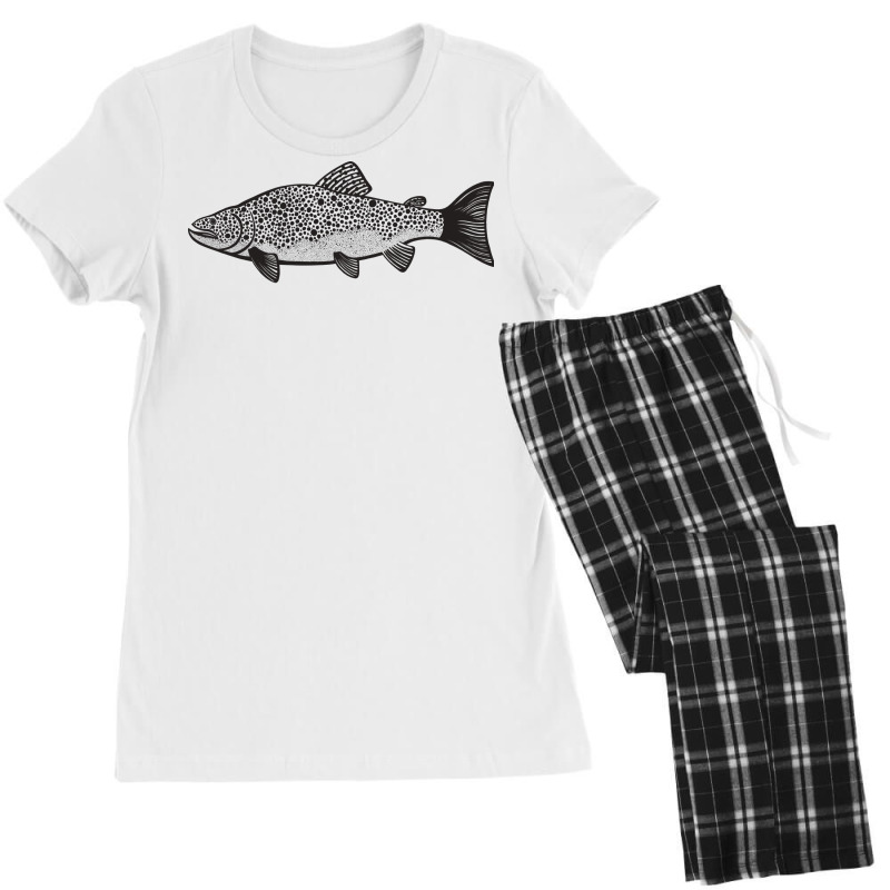 Brown Trout Cute And Fun Fish Design Light Colors Women's Pajamas Set by hablifruncae | Artistshot