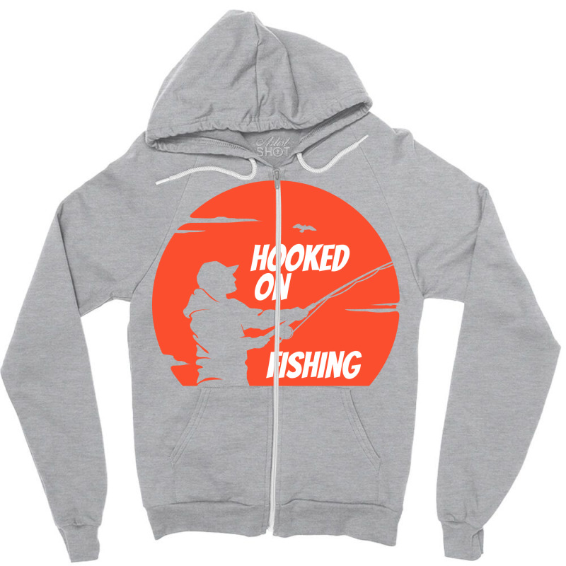 Hooked On Fishing Humor Zipper Hoodie by omakatetterl | Artistshot