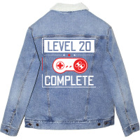 Level 20 Complete 20th Birthday Year Old Gamer Gif Unisex Sherpa-lined Denim Jacket | Artistshot