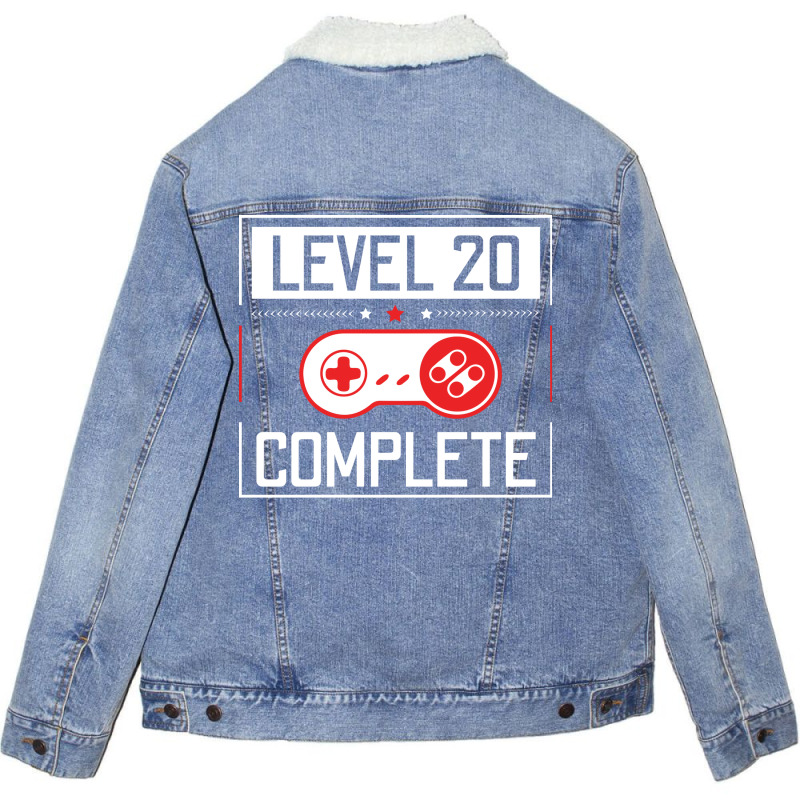 Level 20 Complete 20th Birthday Year Old Gamer Gif Unisex Sherpa-Lined Denim Jacket by chytasroullez | Artistshot