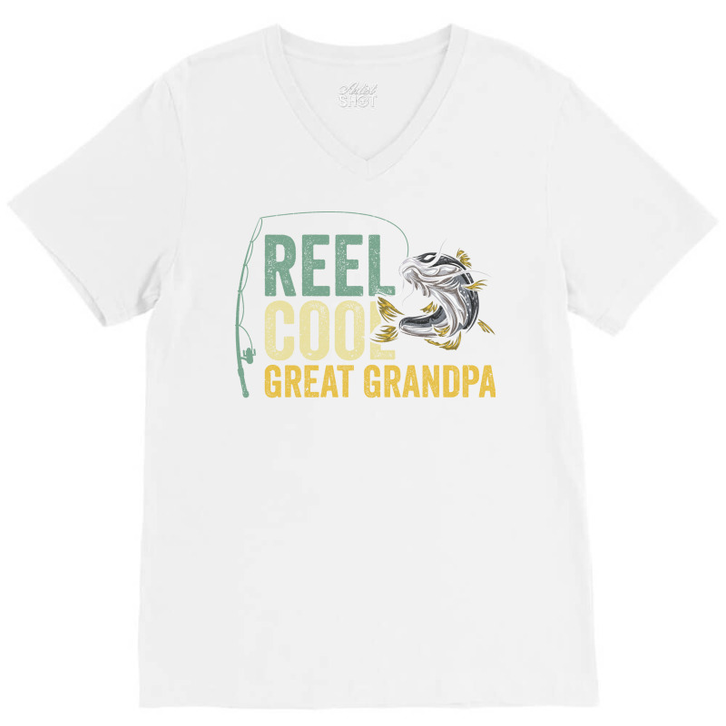 Reel Cool Great Grandpa Fisherman Fishing Stars V-neck Tee | Artistshot