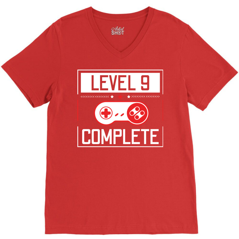 Level 9 Complete 9th Birthday Year Old Gamer Gift V-Neck Tee by rosyambilolf | Artistshot