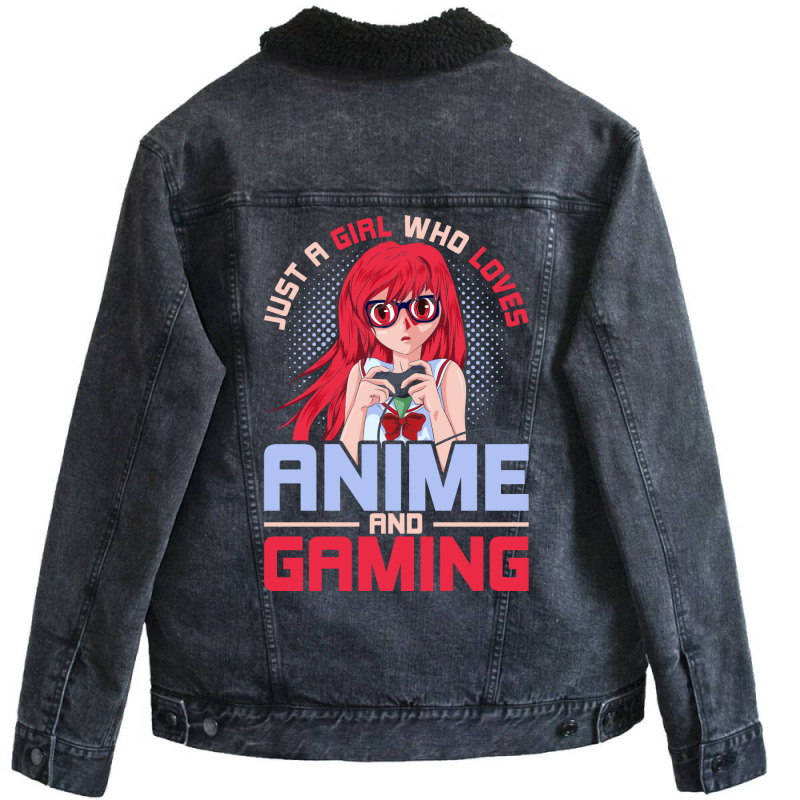 Just A Girl Who Loves Anime And Gaming Music Unisex Sherpa-Lined Denim Jacket by inkidimerk | Artistshot