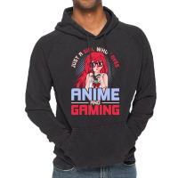 Just A Girl Who Loves Anime And Gaming Music Vintage Hoodie | Artistshot