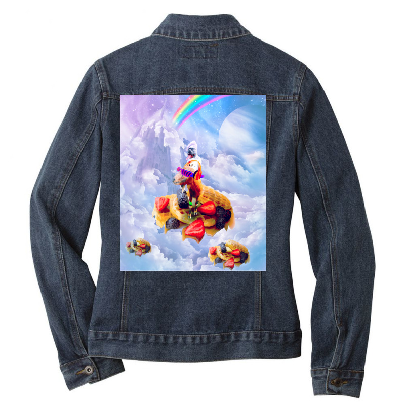 Cook Dog Riding Fashionable Goat On Top Of Waffles Ladies Denim Jacket by gogilimuaraj | Artistshot