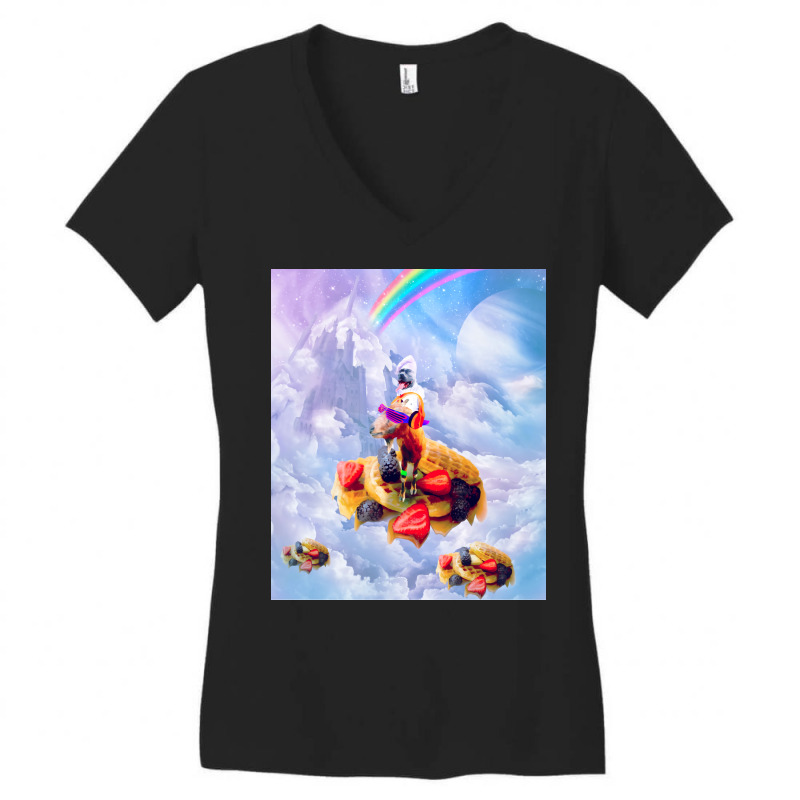 Cook Dog Riding Fashionable Goat On Top Of Waffles Women's V-Neck T-Shirt by gogilimuaraj | Artistshot