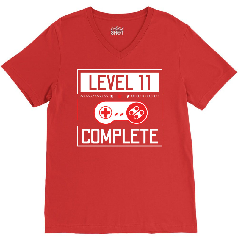 Level 11 Complete 11th Birthday Year Old Gamer Gif V-neck Tee | Artistshot