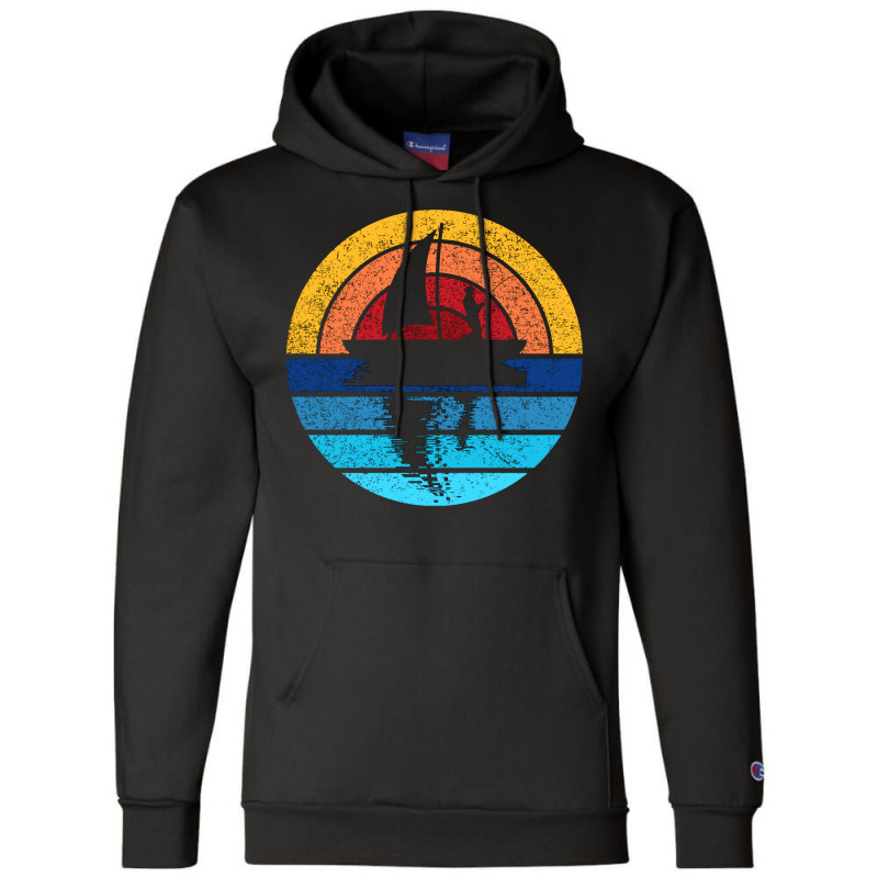 Fishing Outdoors Retro Sunset Design 80s Nature Champion Hoodie by rallyjov0 | Artistshot