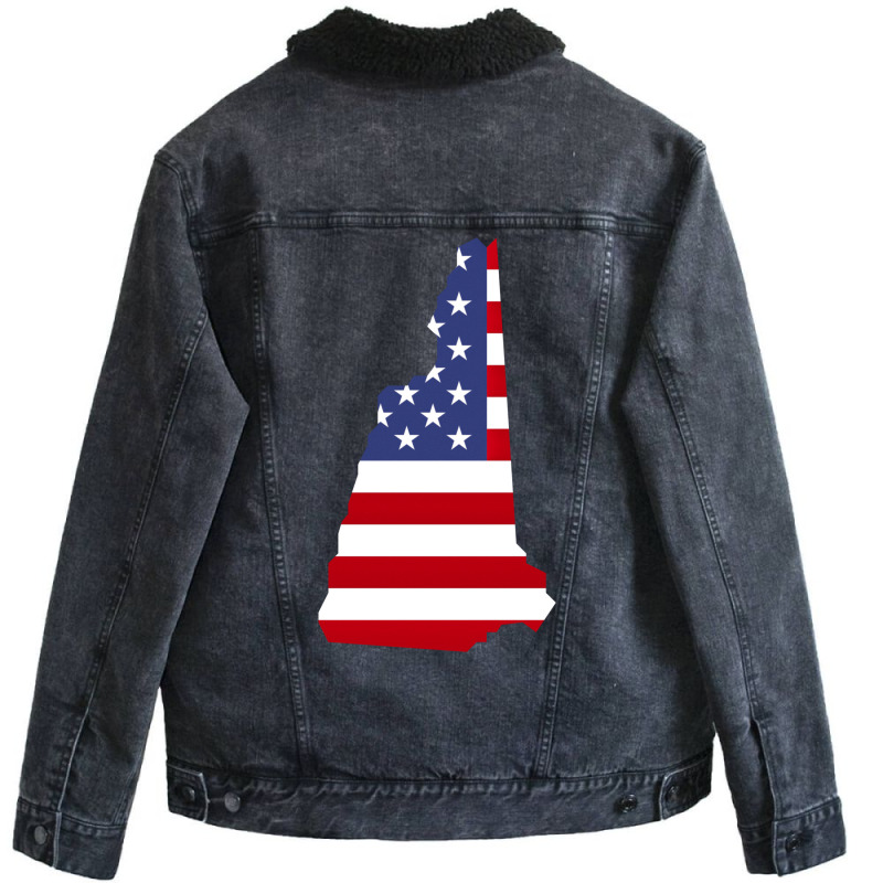 New Hampshire Map Silhouette Filled With Us Flag O Unisex Sherpa-lined Denim Jacket | Artistshot