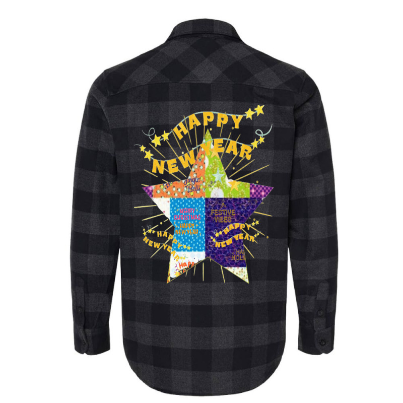 Patchwork New Year Lettering Design Flannel Shirt | Artistshot