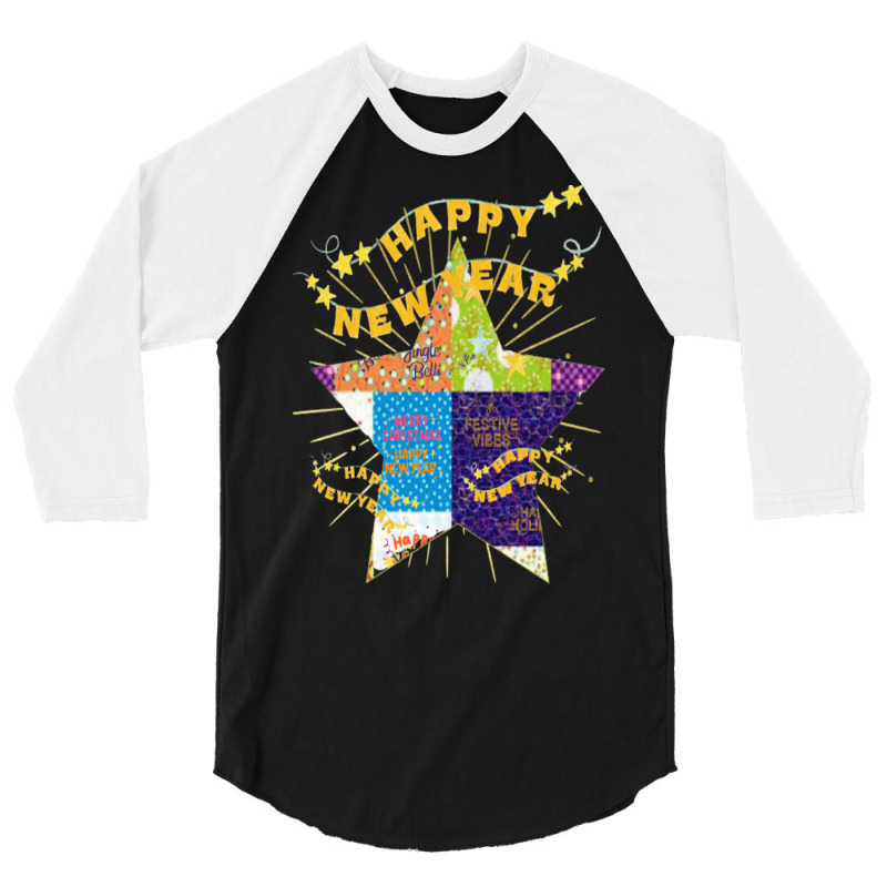 Patchwork New Year Lettering Design 3/4 Sleeve Shirt | Artistshot