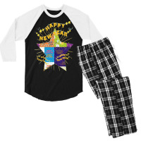 Patchwork New Year Lettering Design Men's 3/4 Sleeve Pajama Set | Artistshot