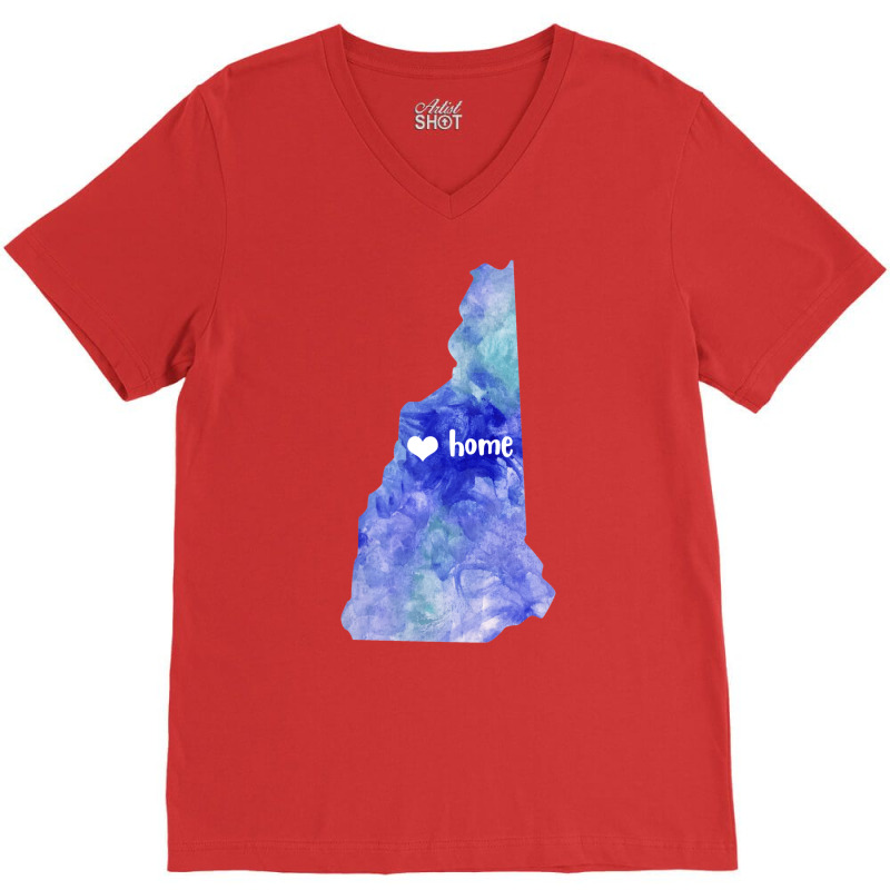 New Hampshire Usa Map Watercolor Blue Nh Watercolo V-neck Tee | Artistshot