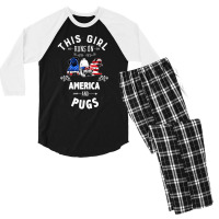 This Girl Runs On America And Pugs Dog American Flag Patriotic 4th Of Men's 3/4 Sleeve Pajama Set | Artistshot