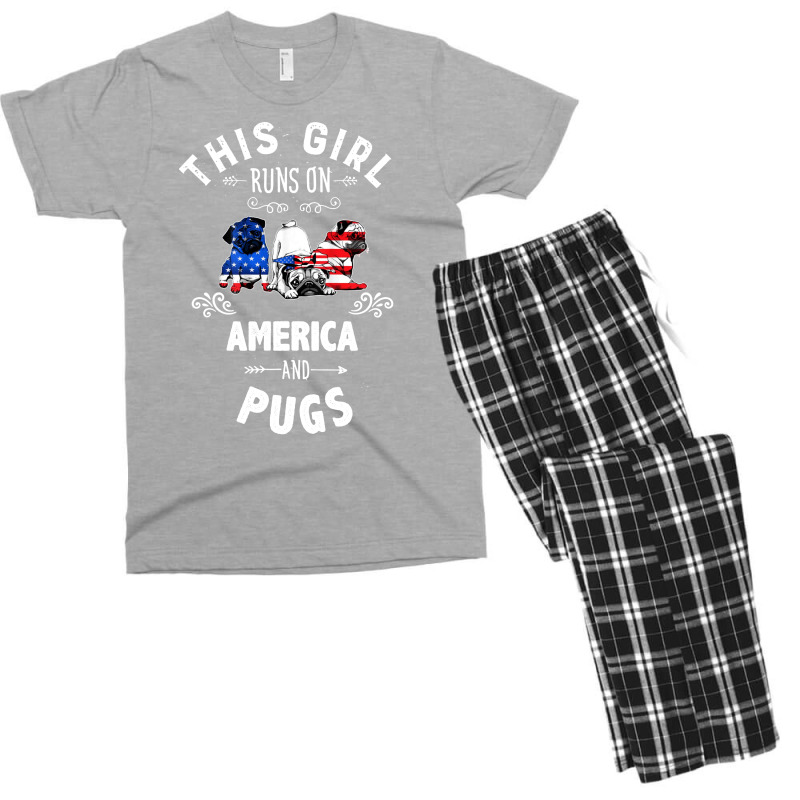 This Girl Runs On America And Pugs Dog American Flag Patriotic 4th Of Men's T-shirt Pajama Set by hoainv | Artistshot