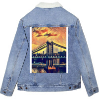 New York Skyline   Low Poly Art   Mm009lpad1 Unisex Sherpa-lined Denim Jacket | Artistshot