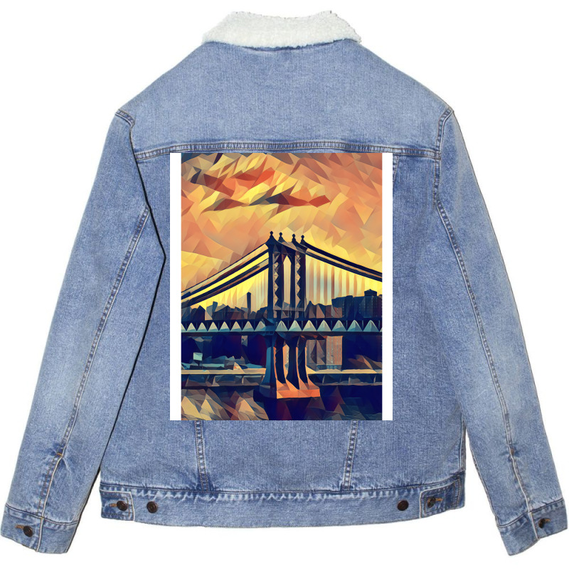 New York Skyline   Low Poly Art   Mm009lpad1 Unisex Sherpa-Lined Denim Jacket by gavrikashten0 | Artistshot