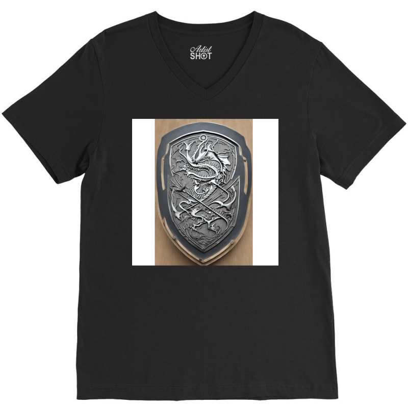 Silver Shield Of Dragons V-neck Tee | Artistshot