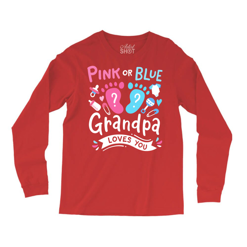 Gender Reveal Grandpa Pink Or Blue 80s Long Sleeve Shirts | Artistshot