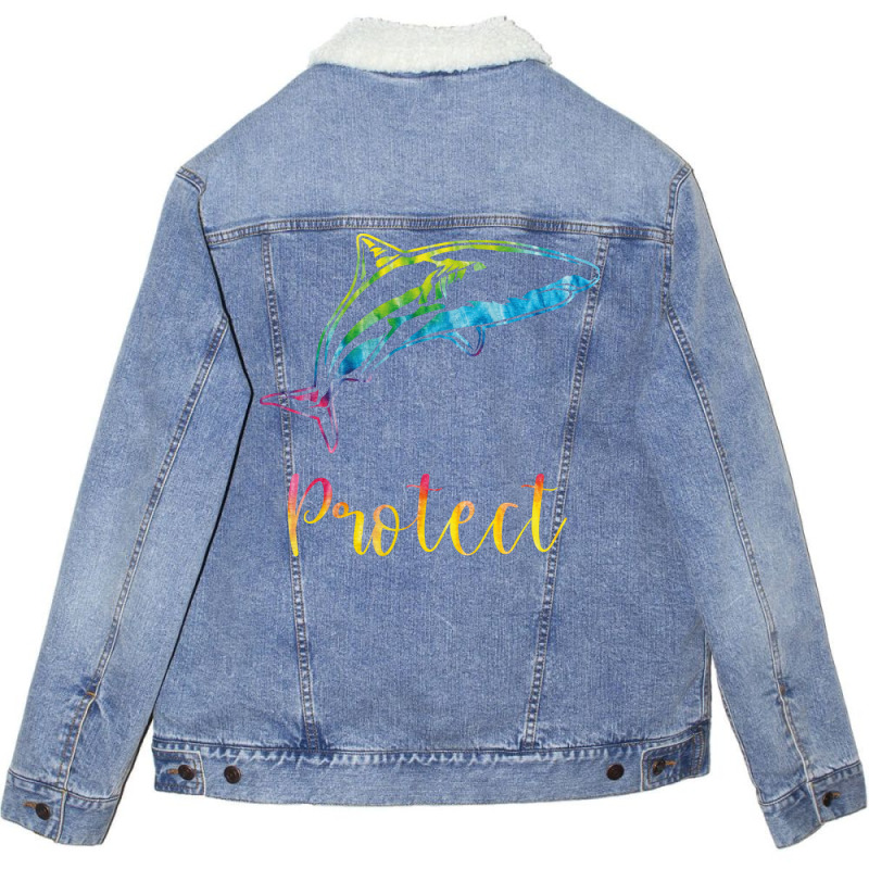 Protect Tie Dye Great White Shark Blue (1) Unisex Sherpa-lined Denim Jacket | Artistshot