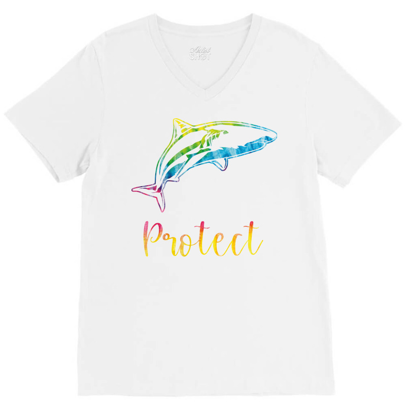 Protect Tie Dye Great White Shark Blue (1) V-neck Tee | Artistshot