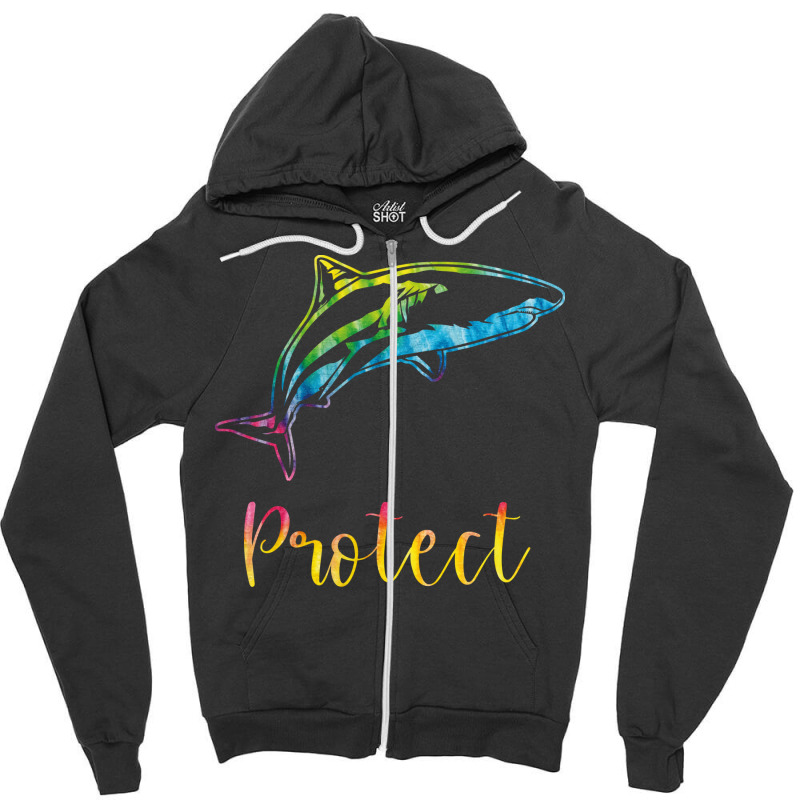 Protect Tie Dye Great White Shark Blue (1) Zipper Hoodie | Artistshot