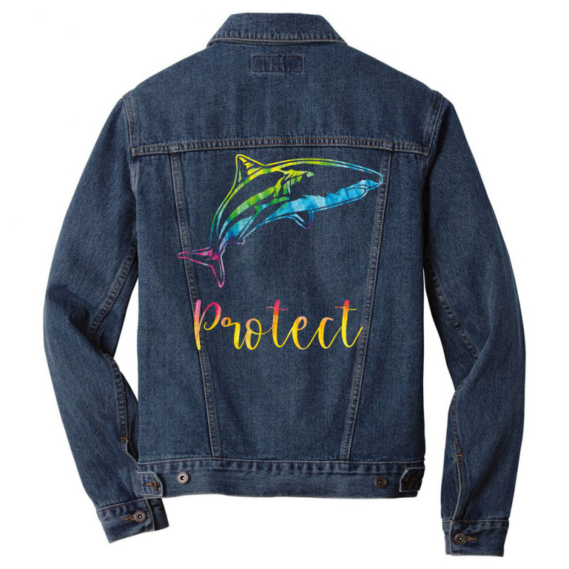 Protect Tie Dye Great White Shark Blue (1) Men Denim Jacket | Artistshot