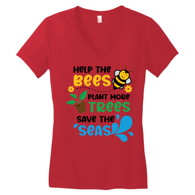 Save The Bees Plant The Trees Clean The Seas Girl Women's V-neck T-shirt | Artistshot