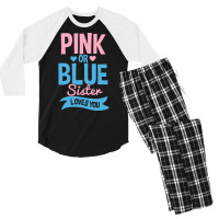 Gender Reveal Sister Pink Or Blue 70s Men's 3/4 Sleeve Pajama Set | Artistshot